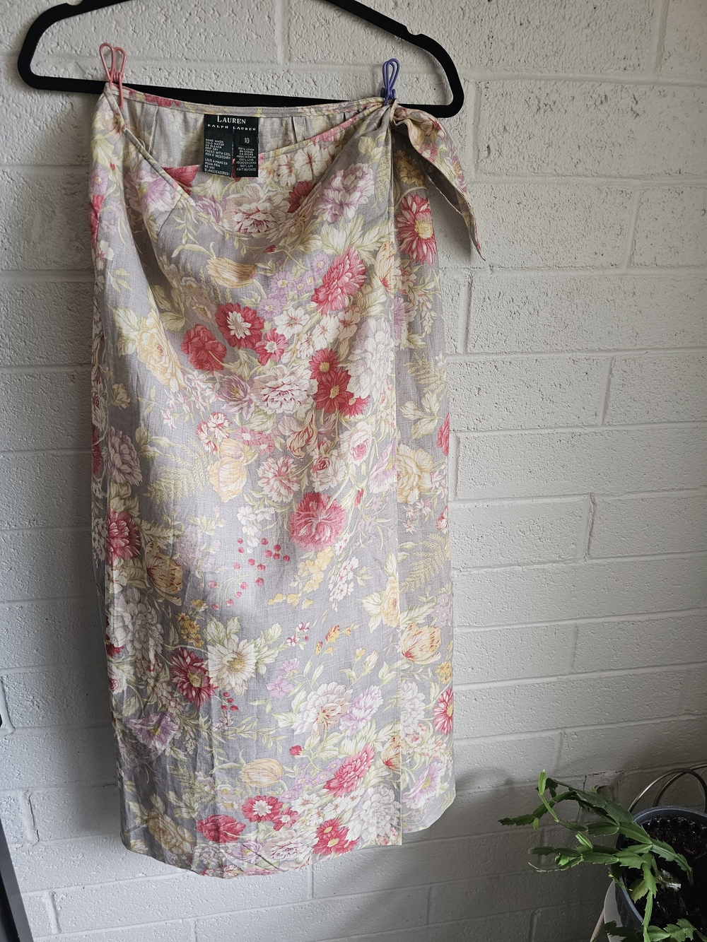 Lauren Ralph Lauren 100% Linen Floral Midi Skirt Size 10